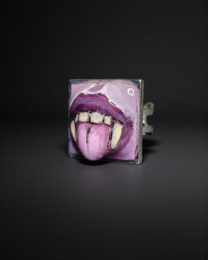 Vampire Tongue Out Purple Ring β Handmade Clay & Resin Dark Surreal Statement Jewelry, Sculptural Fantasy Wearable Art with Adjustable Stain