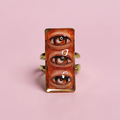 Three Eyes Ring – Handmade Clay & Resin Surreal Statement Jewelry with Adjustable Stainless Steel Band