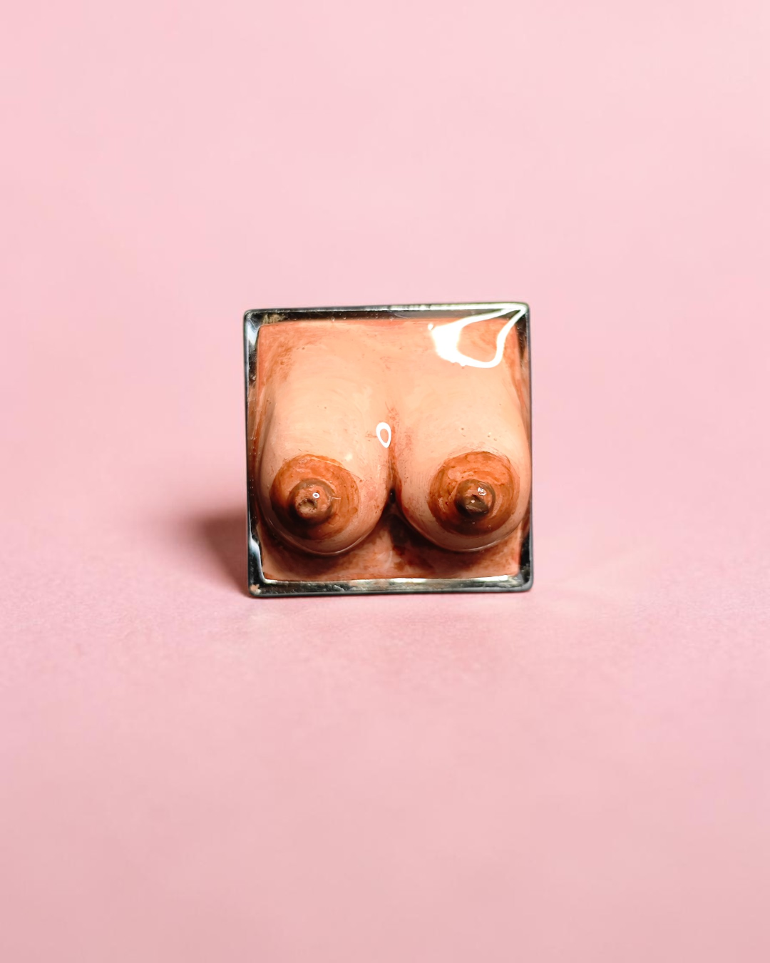 Feminine Body Form Ring – Handmade Clay & Resin Surreal Statement Jewelry with Adjustable Stainless Steel Band