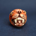 Head in Tiger’s Mouth Ring – Handmade Clay & Resin Surreal Statement Jewelry with Adjustable Stainless Steel Band