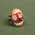 Man with Mustache Ring – Handmade Clay & Resin Surreal Statement Jewelry with Adjustable Stainless Steel Band