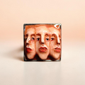 Triple Face Ring – Handmade Clay & Resin Surreal Statement Jewelry with Adjustable Stainless Steel Band