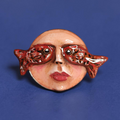 Face with Fish Eyes Pin Button – Handmade Clay & Resin Surreal Wearable Art with Stainless Steel Pin Back