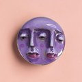 Purple Double Face Pin Button – Handmade Clay & Resin Surreal Wearable Art with Stainless Steel Pin Back