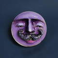 Purple Man with Mustache Pin Button – Handmade Clay & Resin Surreal Wearable Art with Stainless Steel Pin Back