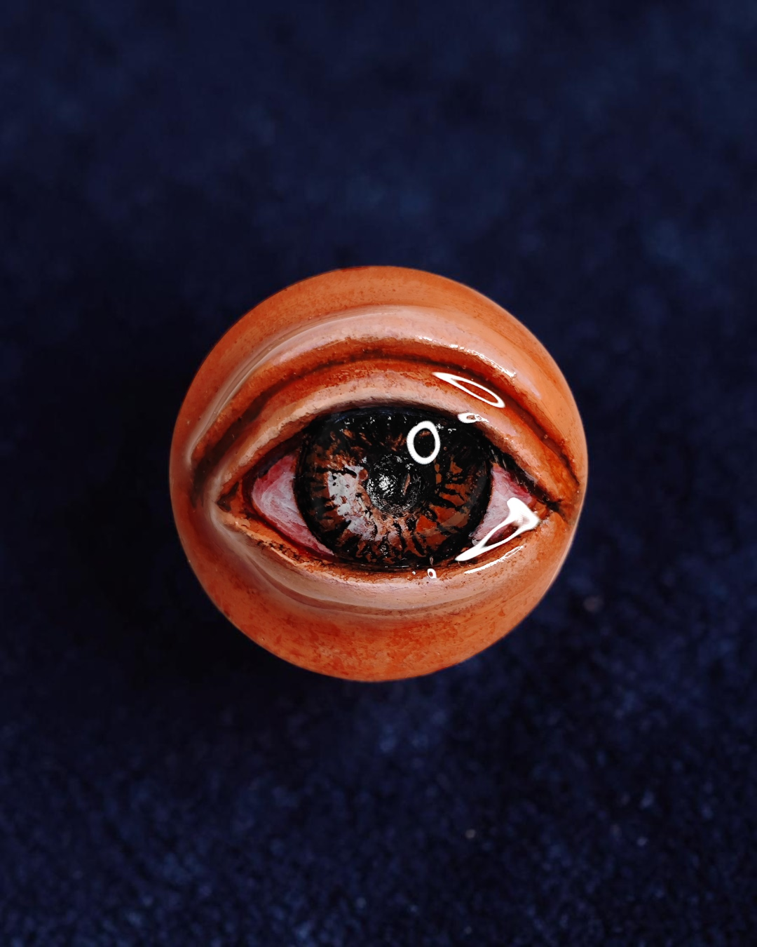 Eye Pin Button – Handmade Clay & Resin Surreal Wearable Art with Stainless Steel Pin Back