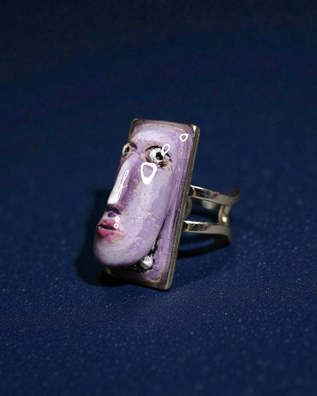 Shocked Monster Ring – Handmade Clay & Resin Surreal Statement Jewelry with Adjustable Stainless Steel Band