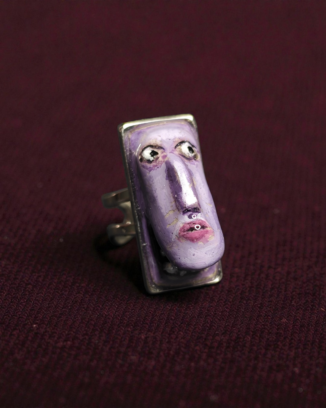 Shocked Monster Ring – Handmade Clay & Resin Surreal Statement Jewelry with Adjustable Stainless Steel Band