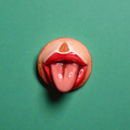 Tongue Out Pin Button – Handmade Clay & Resin Surreal Wearable Art with Stainless Steel Pin Back