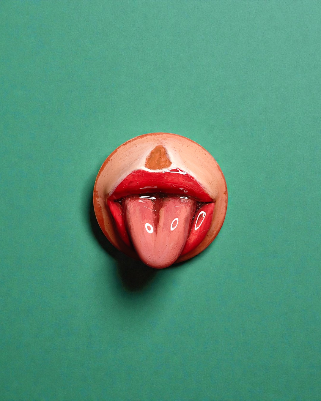 Tongue Out Pin Button – Handmade Clay & Resin Surreal Wearable Art with Stainless Steel Pin Back