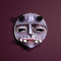 Purple Horned Monster Pin Button – Handmade Clay & Resin Surreal Wearable Art with Stainless Steel Pin Back