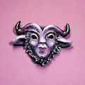 Purple Mystical Creature Pin Button – Handmade Clay & Resin Surreal Wearable Art with Stainless Steel Pin Back