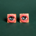 Eye in Mouth Stud Earrings – Handmade Clay & Resin Surreal Statement Jewelry, Sculptural Wearable Art with Sterling Silver S925 Studs