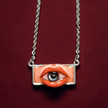 Eye in Mouth Necklace – Handmade Clay & Resin Surreal Statement Jewelry, Sculptural Fantasy Wearable Art with Stainless Steel Chain / Pendant