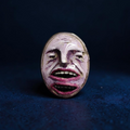 Purple Face with Two Mouths Ring – Handmade Clay & Resin Surreal Statement Jewelry with Adjustable Stainless Steel Band