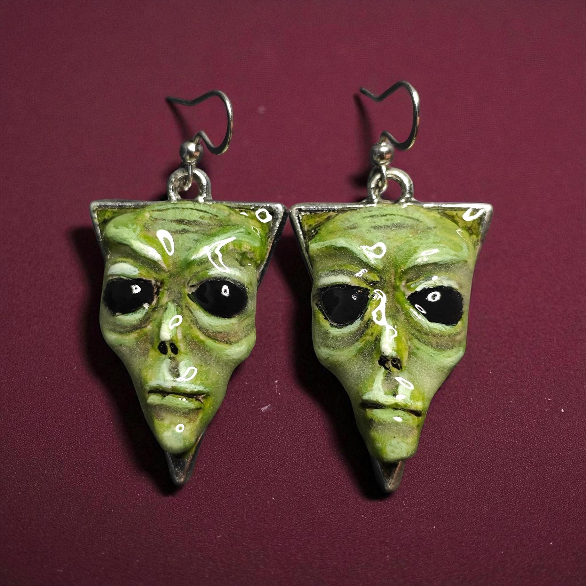 Alien Glow Earrings – Handmade Clay & Resin Surreal Statement Jewelry, Fantasy Sculptural Wearable Art with Zinc Alloy Hooks OOAK