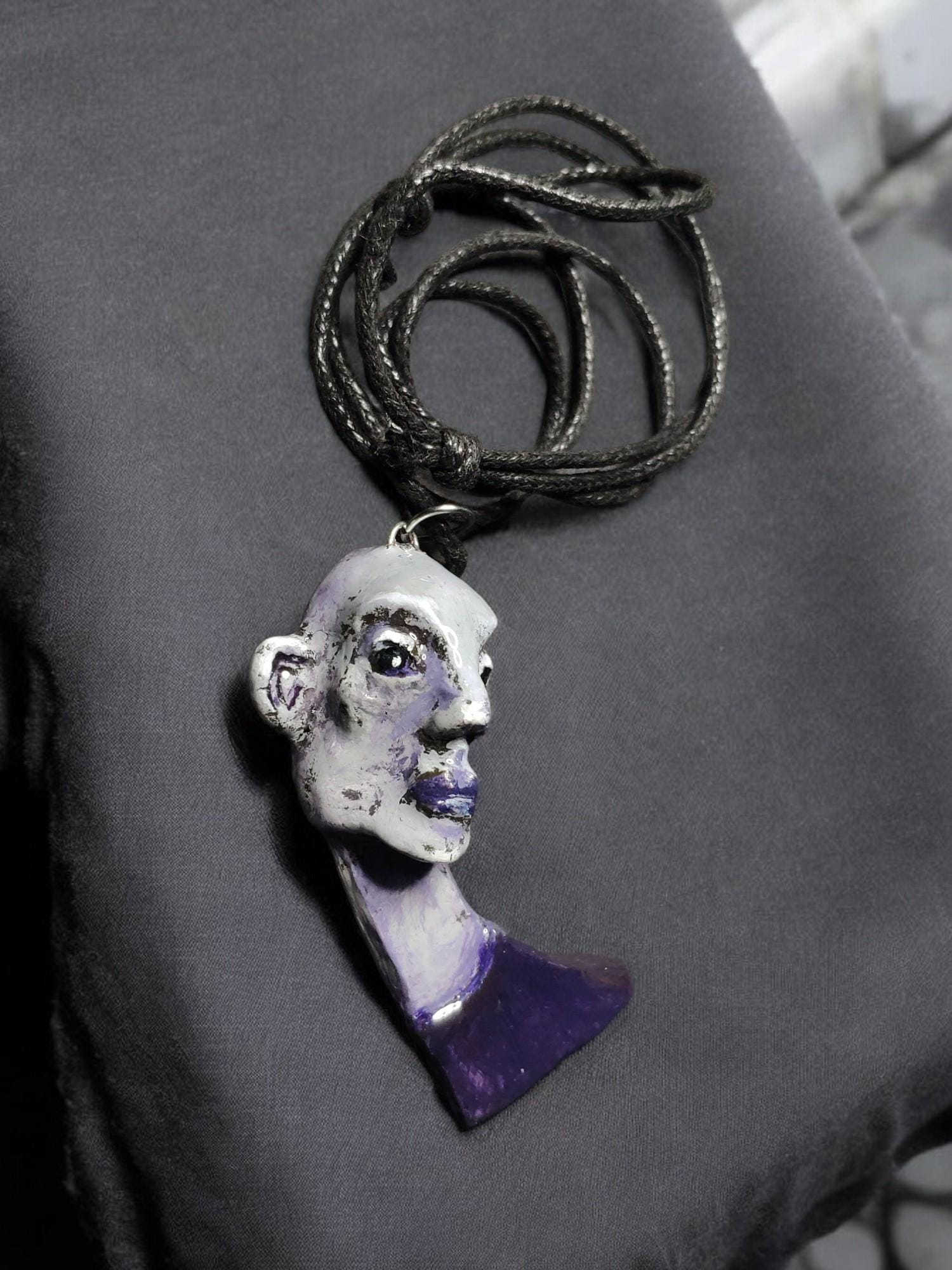 Bald Girl Necklace – Handmade Clay & Resin Surreal Statement Jewelry, Sculptural Artistic Wearable Art OOAK