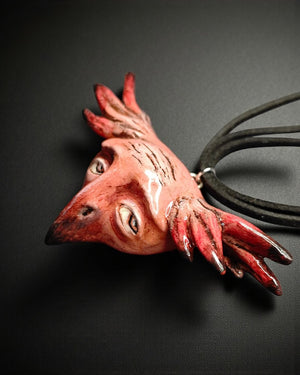 Bird Chimera Necklace – Handmade Clay & Resin Surreal Statement Jewelry, Sculptural Wearable Art OOAK