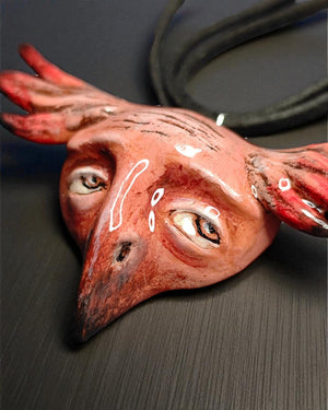 Bird Chimera Necklace – Handmade Clay & Resin Surreal Statement Jewelry, Sculptural Wearable Art OOAK