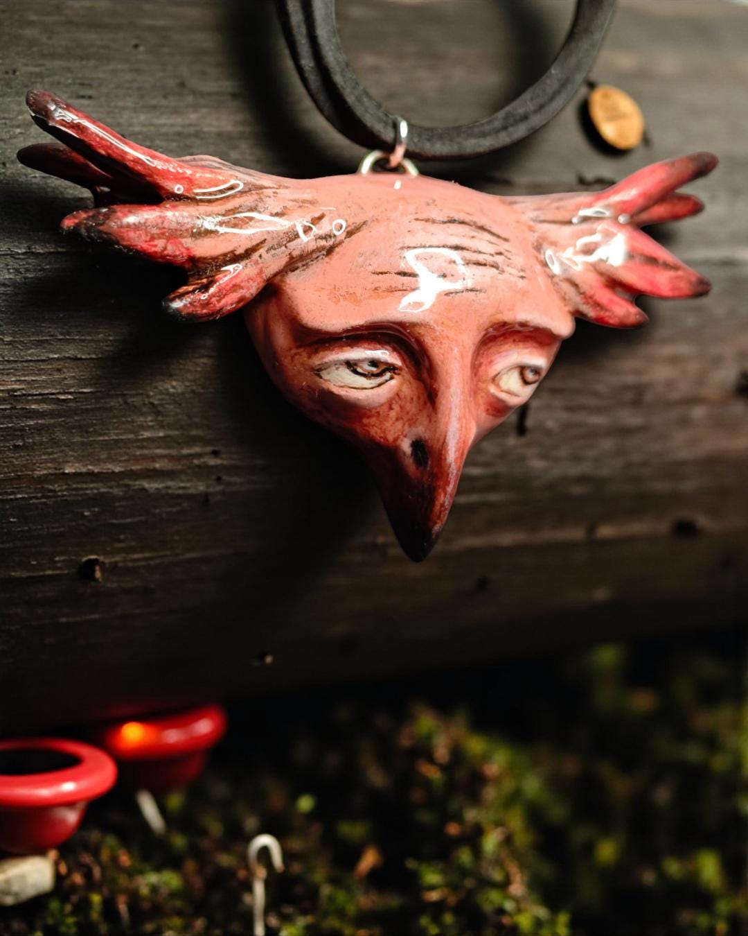 Bird Chimera Necklace – Handmade Clay & Resin Surreal Statement Jewelry, Sculptural Wearable Art OOAK