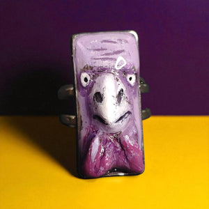Bird Form Ring – Handmade Clay Surreal Statement Jewelry, Sculptural Animal-Inspired Wearable Art on Adjustable Stainless Steel Band OOAK
