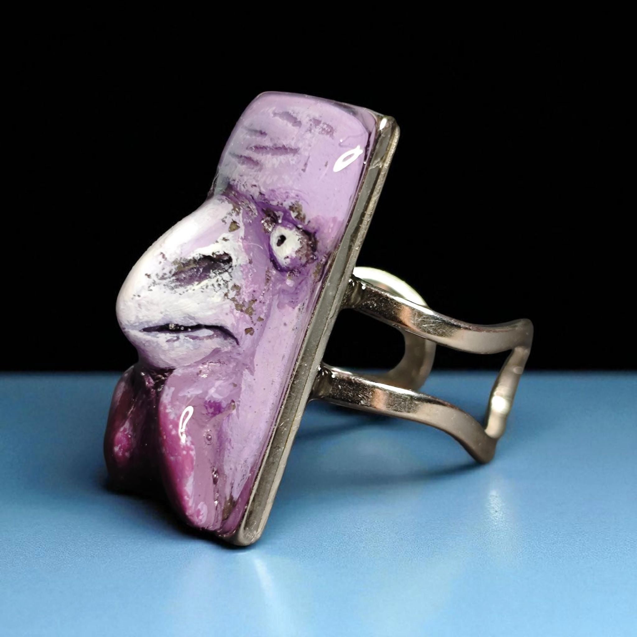 Bird Form Ring – Handmade Clay Surreal Statement Jewelry, Sculptural Animal-Inspired Wearable Art on Adjustable Stainless Steel Band OOAK