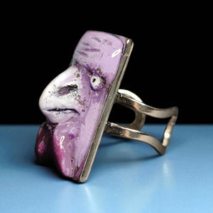 Bird Form Ring – Handmade Clay Surreal Statement Jewelry, Sculptural Animal-Inspired Wearable Art on Adjustable Stainless Steel Band OOAK