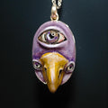 Bird with Third Eye Necklace – Handmade Clay & Resin Surreal Statement Jewelry, Sculptural Fantasy Wearable Art with Sterling Silver Chain /