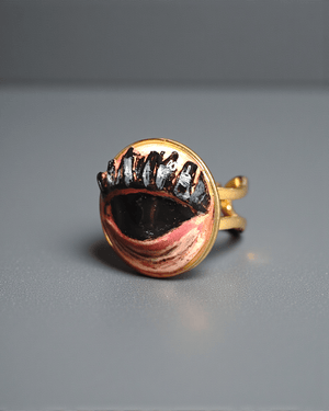 Black Eye Ring – Handmade Clay & Resin Surreal Statement Jewelry with Adjustable Stainless Steel Band - SAMA