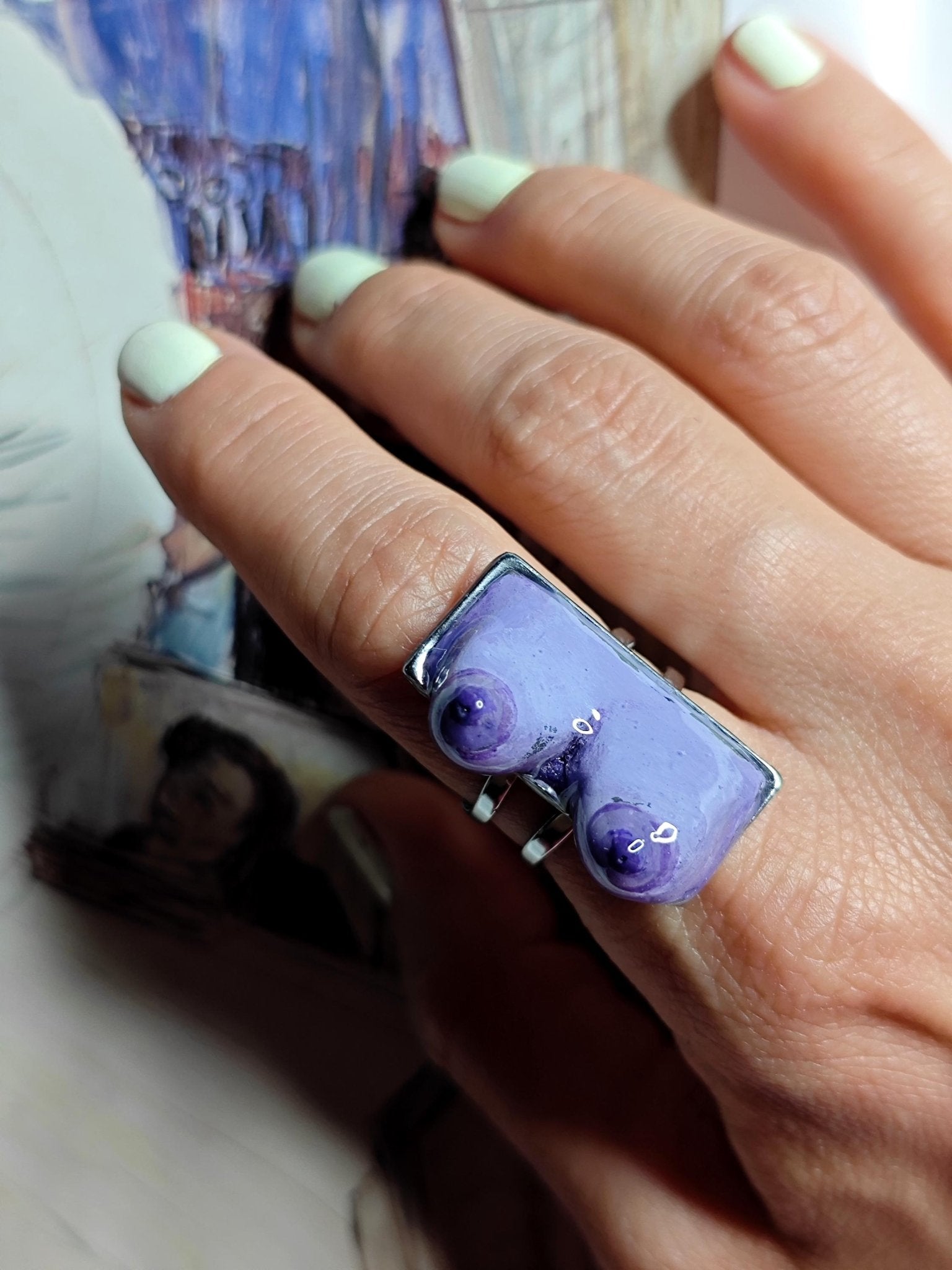 Body Form Ring – Handmade Clay & Resin Surreal Statement Jewelry, Sculptural Artistic Wearable Art on Adjustable Stainless Steel Band