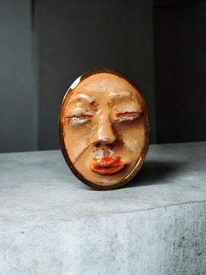 Closed Eyes Ring – Handmade Clay & Resin Surreal Statement Jewelry, Peaceful Sculptural Wearable Art on Adjustable Stainless Steel Band OOAK