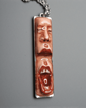 Closing Eyes Shouting Necklace – Handmade Clay & Resin Surreal Statement Jewelry, Sculptural Fantasy Wearable Art with Stainless Steel Chain / Pendant - SAMA