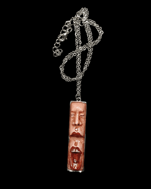 Closing Eyes Shouting Necklace – Handmade Clay & Resin Surreal Statement Jewelry, Sculptural Fantasy Wearable Art with Stainless Steel Chain / Pendant - SAMA