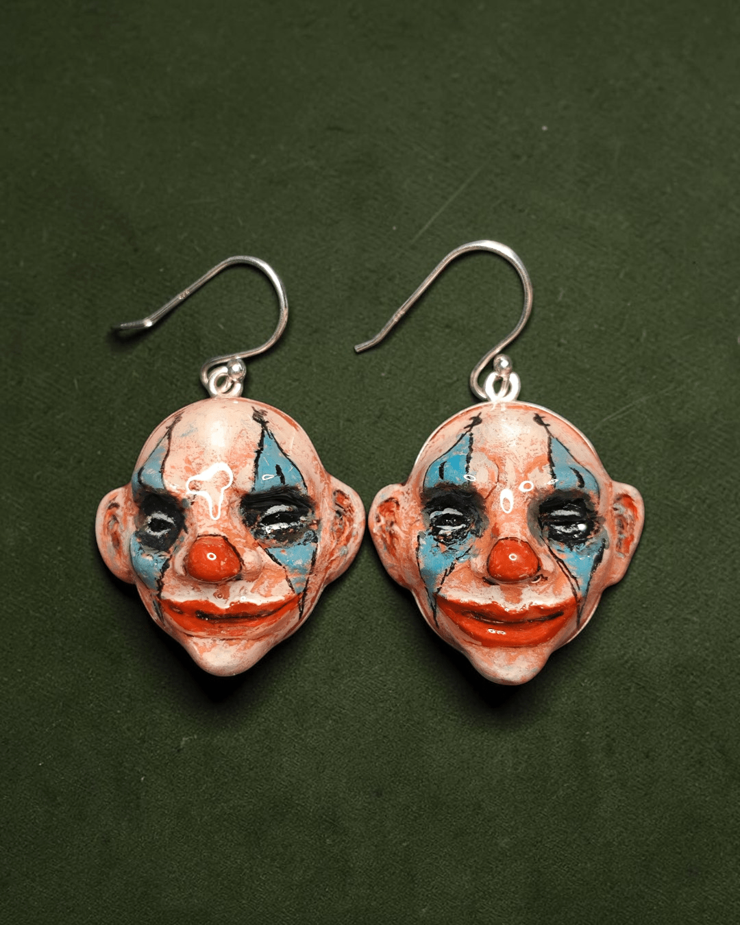 Clown Earrings – Handmade Clay & Resin Surreal Statement Jewelry, Sculptural Wearable Art with Sterling Silver S925 Hooks - SAMA