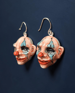 Clown Earrings – Handmade Clay & Resin Surreal Statement Jewelry, Sculptural Wearable Art with Sterling Silver S925 Hooks - SAMA