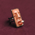 Complete Face Smoking Cigar Ring – Handmade Clay & Resin Surreal Statement Jewelry, Sculptural Wearable Art with Adjustable Stainless Steel Band - SAMA