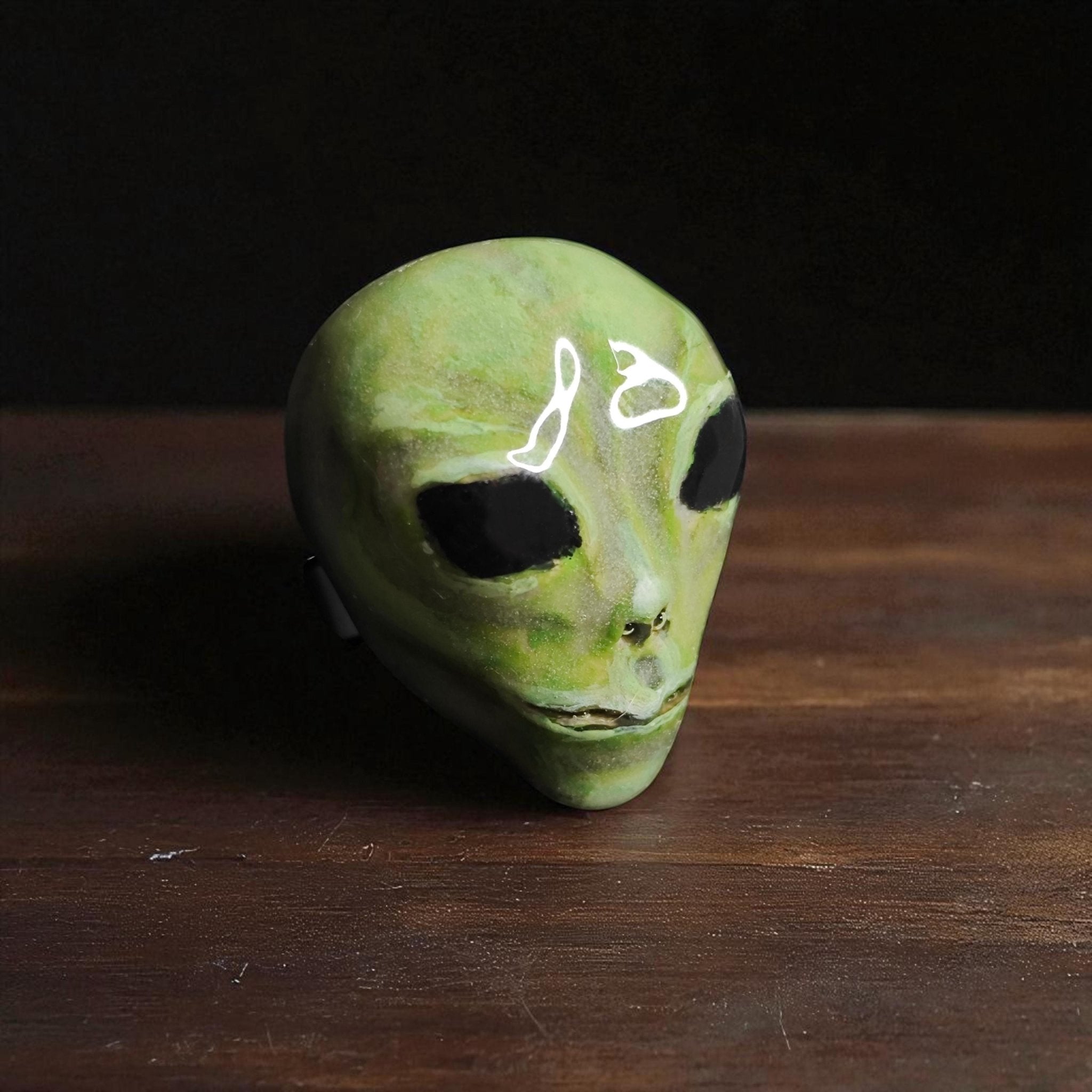 Cosmic Glow Ring – Handmade Clay & Resin Alien-Inspired Jewelry, Surreal Fantasy Wearable Art on Adjustable Stainless Steel Band