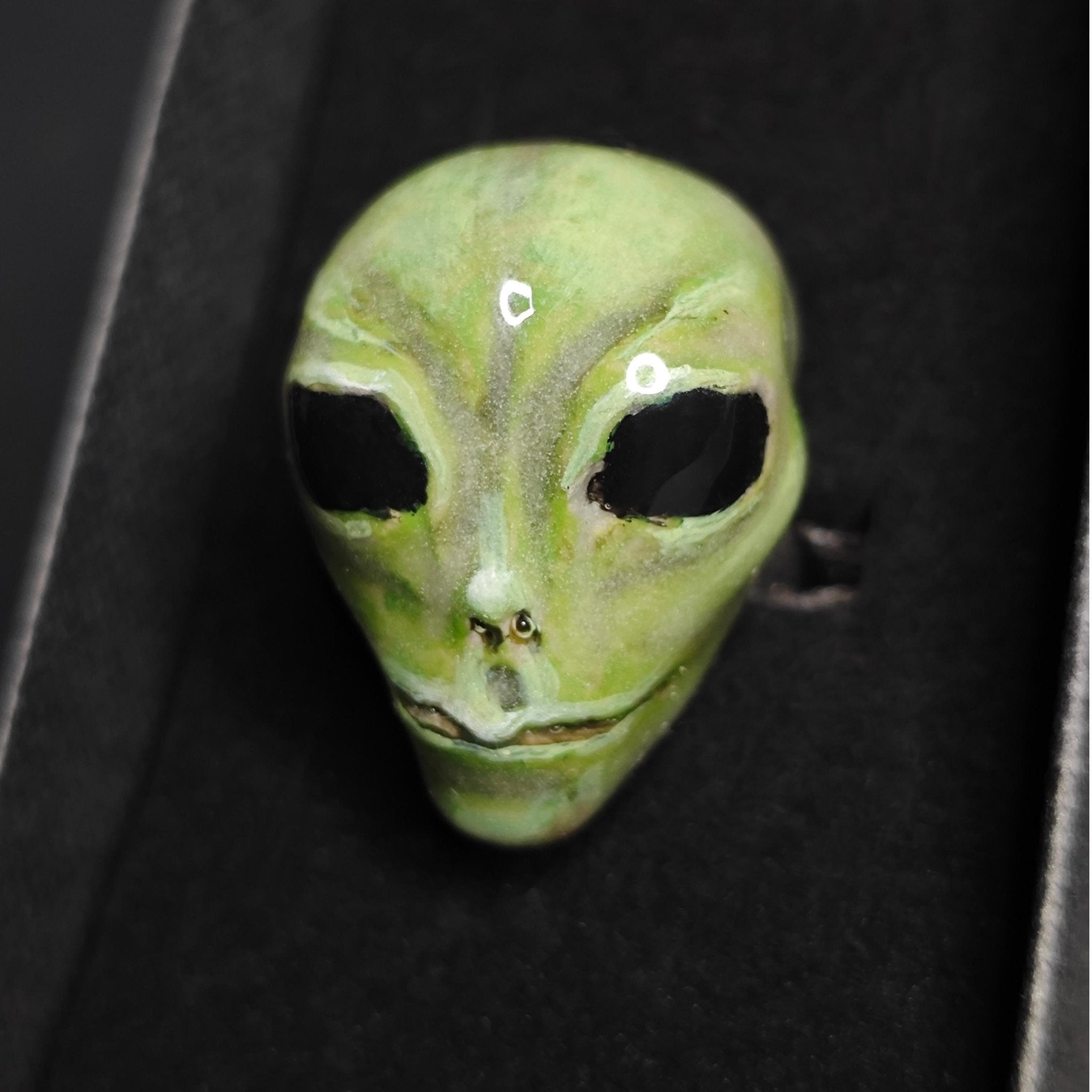 Cosmic Glow Ring – Handmade Clay & Resin Alien-Inspired Jewelry, Surreal Fantasy Wearable Art on Adjustable Stainless Steel Band