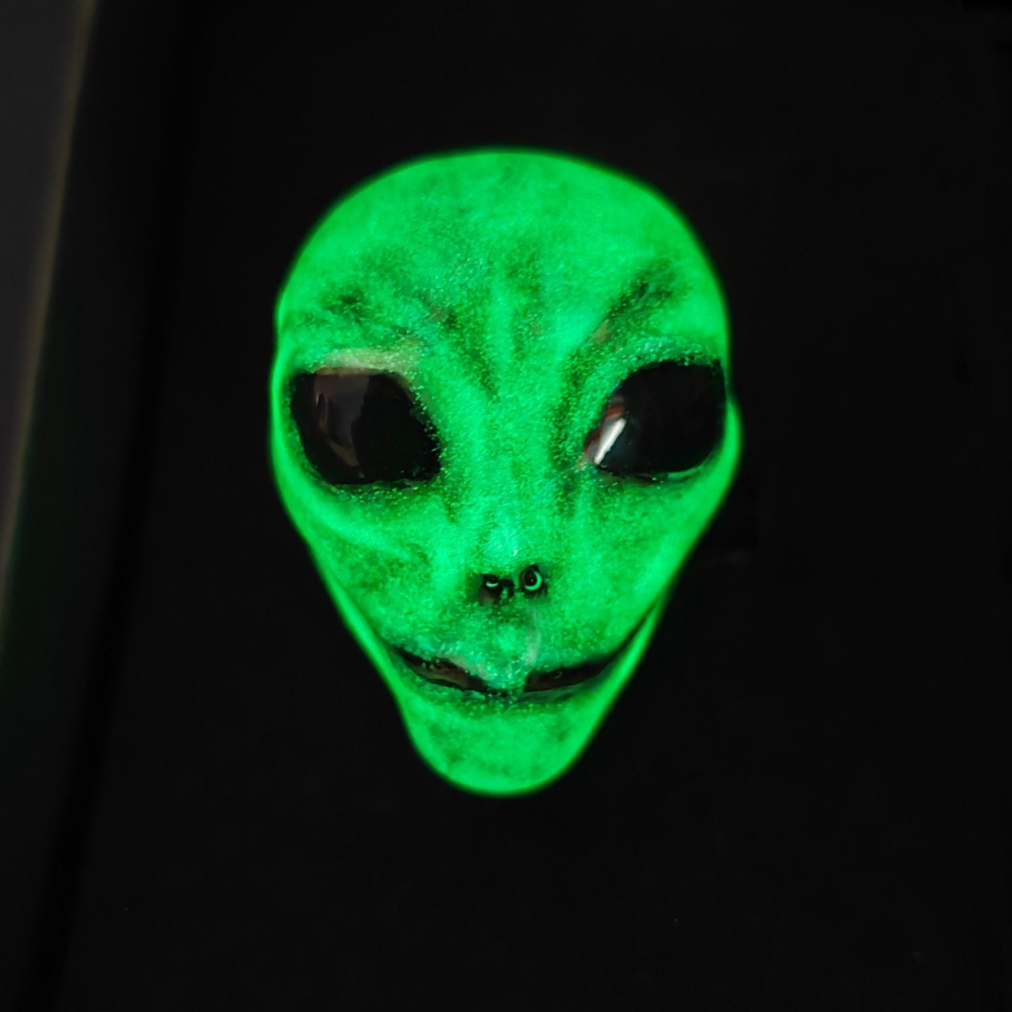 Cosmic Glow Ring – Handmade Clay & Resin Alien-Inspired Jewelry, Surreal Fantasy Wearable Art on Adjustable Stainless Steel Band