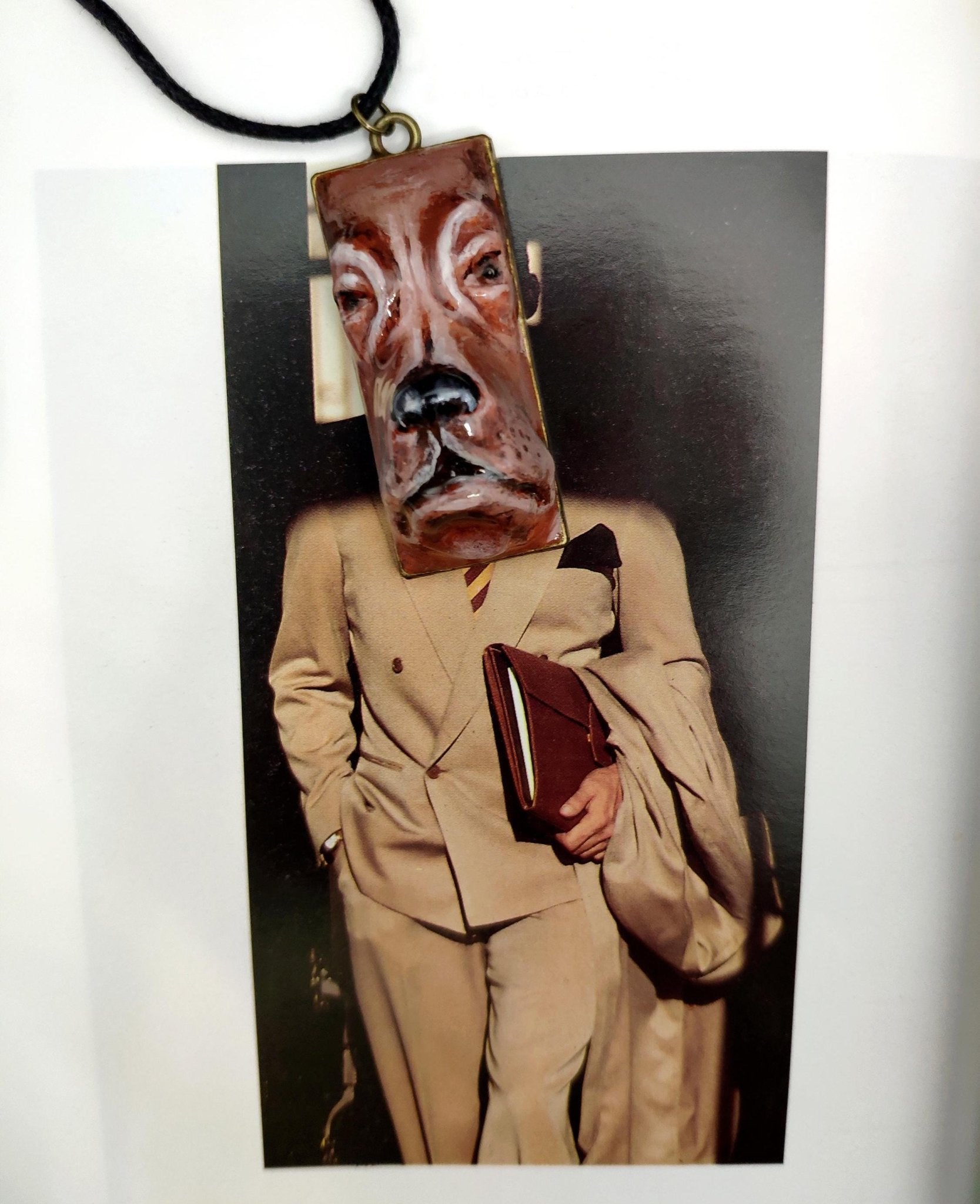 Dog Human Chimera Necklace – Handmade Clay & Resin Surreal Statement Jewelry, Sculptural Fantasy Wearable Art OOAK