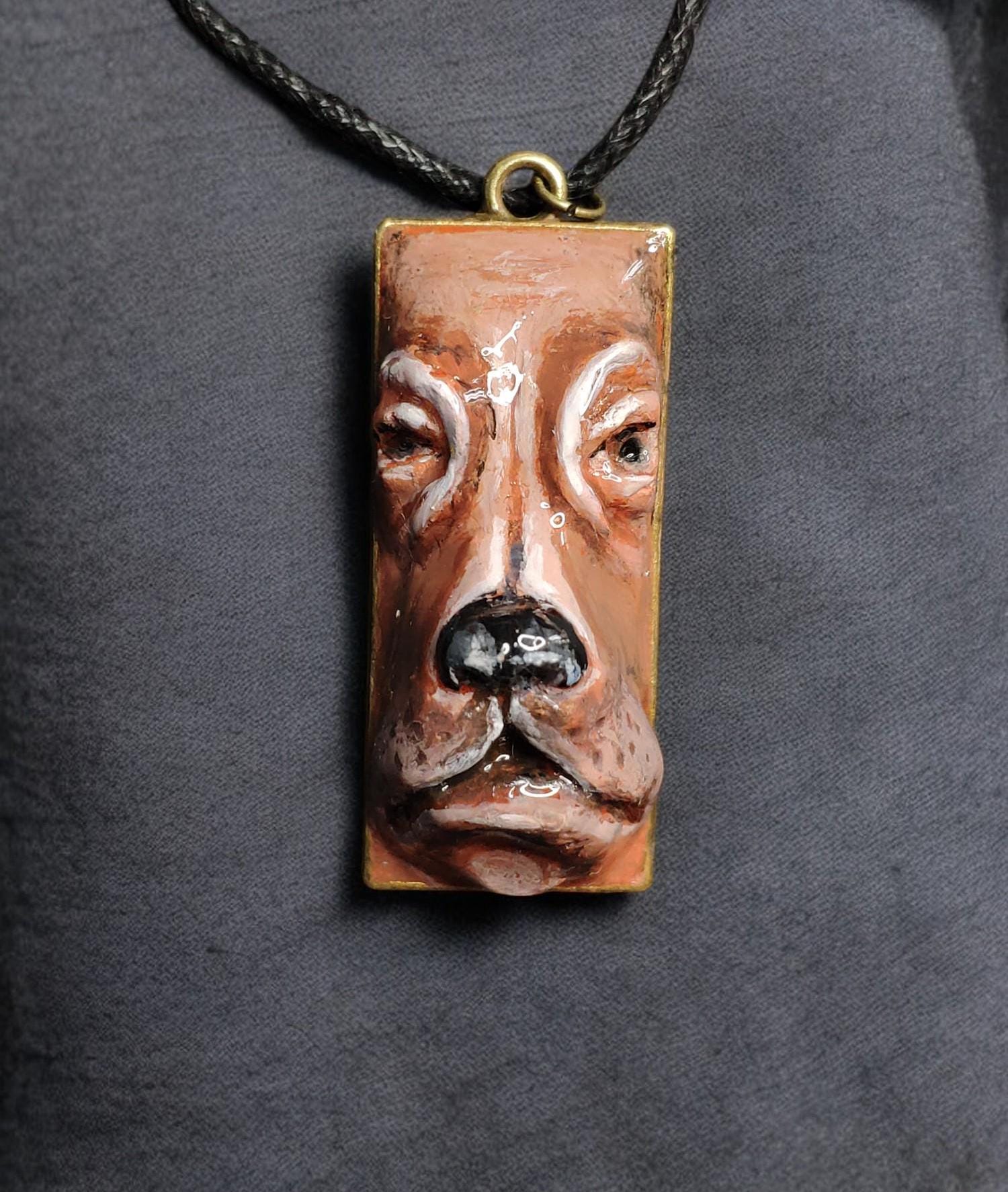 Dog Human Chimera Necklace – Handmade Clay & Resin Surreal Statement Jewelry, Sculptural Fantasy Wearable Art OOAK