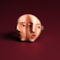 Double Faces Side by Side Ring – Handmade Clay & Resin Surreal Statement Jewelry, Sculptural Fantasy Wearable Art with Sterling Silver S925