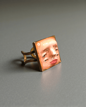 Double Pair of Eyes Face Ring – Handmade Clay & Resin Surreal Statement Jewelry with Adjustable Stainless Steel Band - SAMA