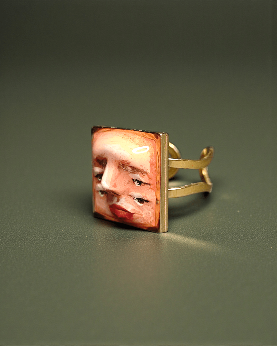 Double Pair of Eyes Face Ring – Handmade Clay & Resin Surreal Statement Jewelry with Adjustable Stainless Steel Band - SAMA
