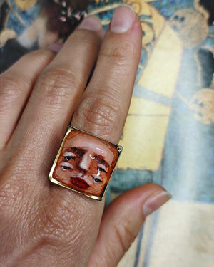 Double Pair of Eyes Face Ring – Handmade Clay & Resin Surreal Statement Jewelry with Adjustable Stainless Steel Band - SAMA