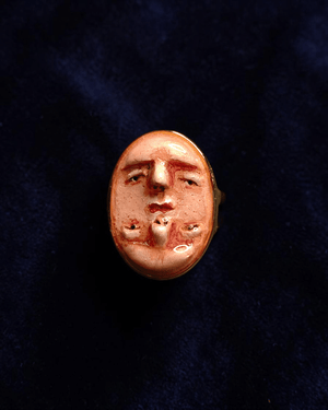 Double Upside Down Face Ring – Handmade Clay & Resin Surreal Statement Jewelry with Adjustable Stainless Steel Band - SAMA