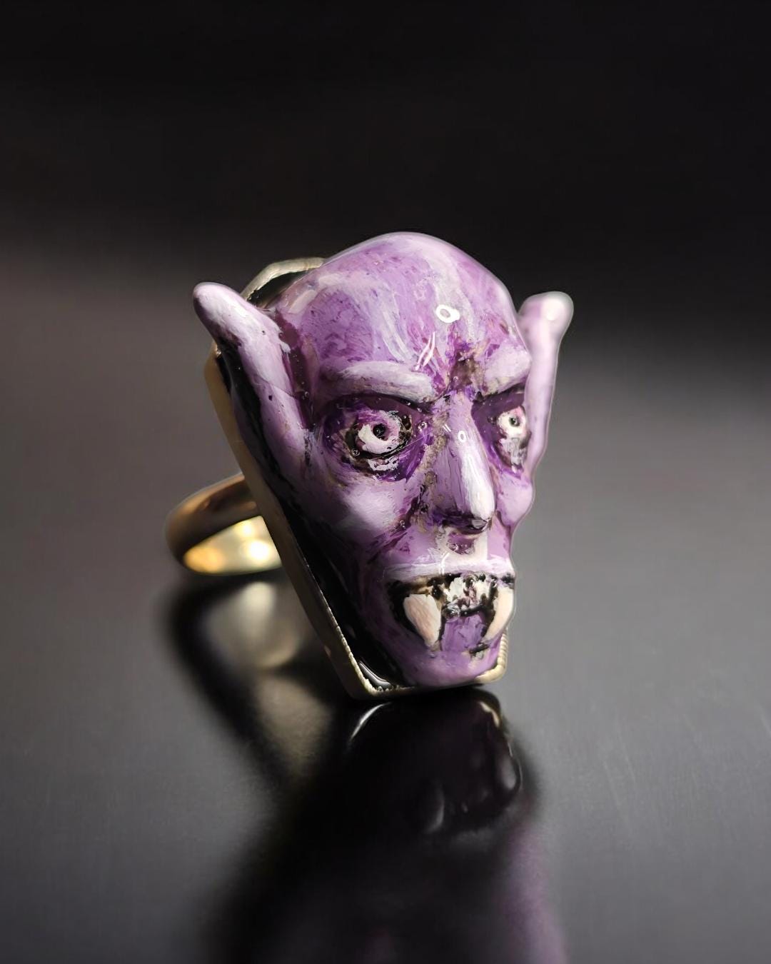 Drakula Ring – Handmade Clay & Resin Gothic Horror Statement Jewelry, Dark Surreal Sculptural Wearable Art with Sterling Silver S925 Band OO