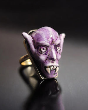 Drakula Ring – Handmade Clay & Resin Gothic Horror Statement Jewelry, Dark Surreal Sculptural Wearable Art with Sterling Silver S925 Band OO