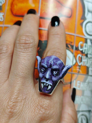 Drakula Ring – Handmade Clay & Resin Gothic Horror Statement Jewelry, Dark Surreal Sculptural Wearable Art with Sterling Silver S925 Band OO