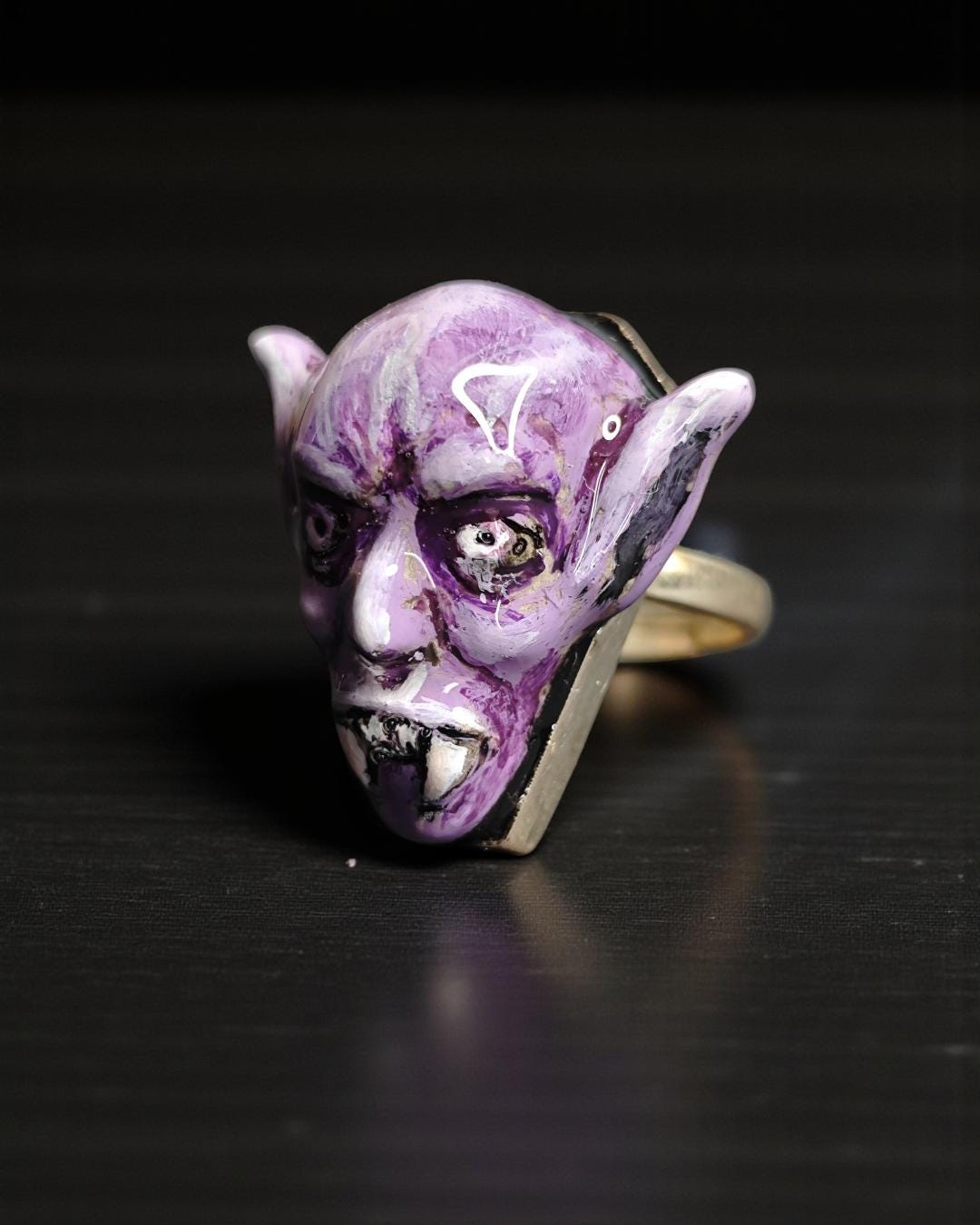 Drakula Ring – Handmade Clay & Resin Gothic Horror Statement Jewelry, Dark Surreal Sculptural Wearable Art with Sterling Silver S925 Band OO